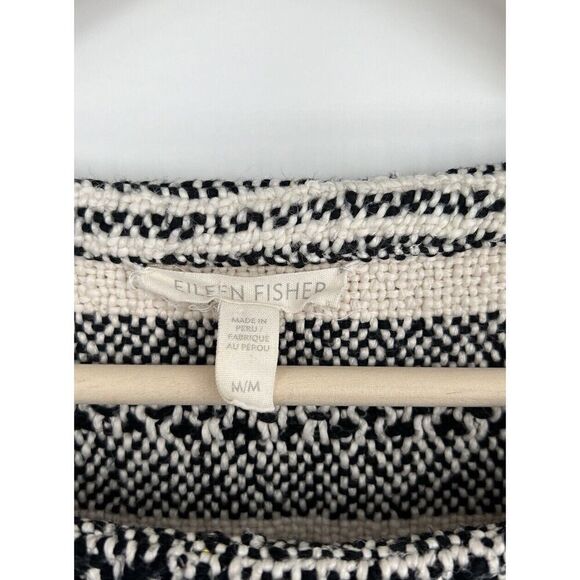 Eileen Fisher System Striped Woven Fringe Sweater Boxy Lagenlook Size Medium - Picture 2 of 4